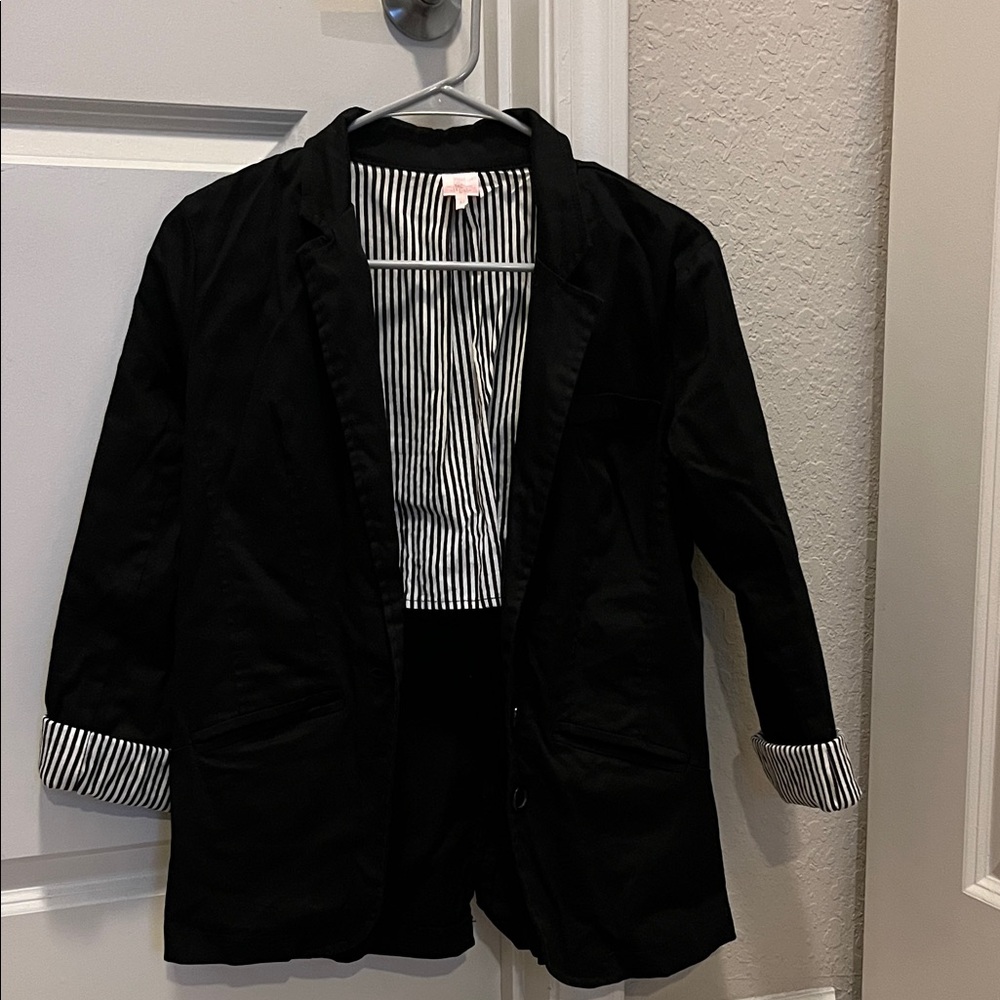 Black Blazer with Striped Lining & Sleeves